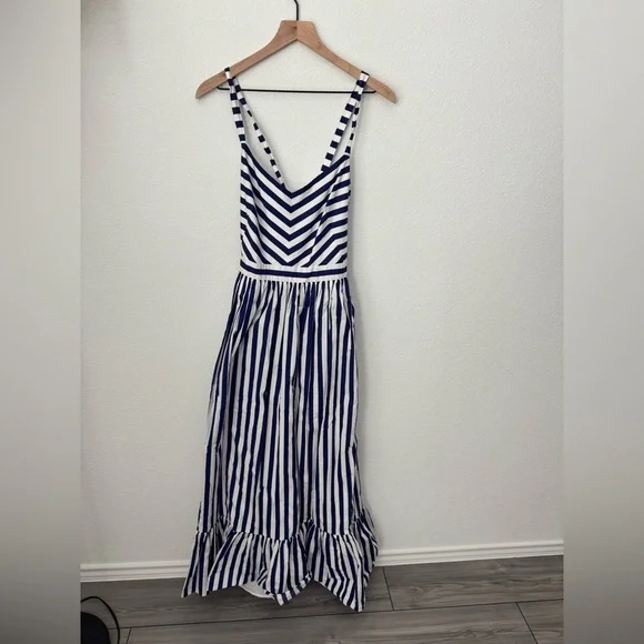 J.Crew Stripe Ruffle Cotton Maxi Dress - 10 - Picture 3 of 12